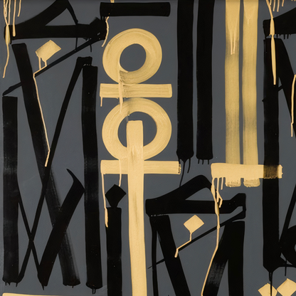 Gold & Black Abstract Calligraphic Canvas – Luxury Square Wall Art