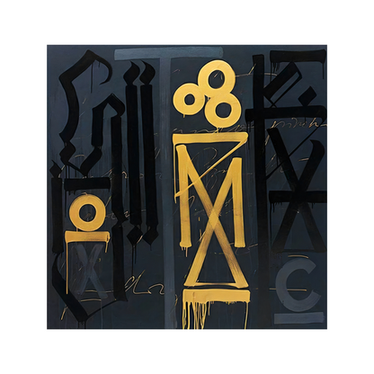 Gold & Black Abstract Calligraphic Graffiti Canvas – Modern Urban Wall Art