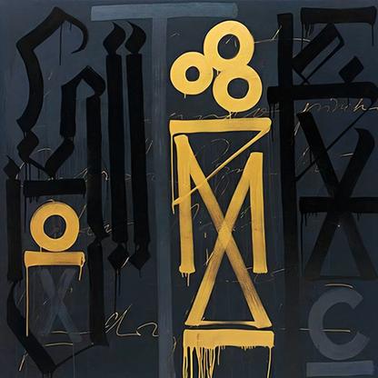 Gold & Black Abstract Calligraphic Graffiti Canvas – Modern Urban Wall Art