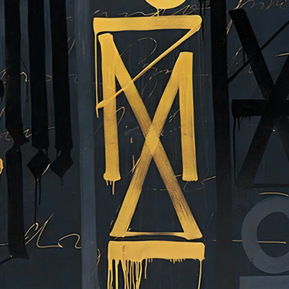 Gold & Black Abstract Calligraphic Graffiti Canvas – Modern Urban Wall Art
