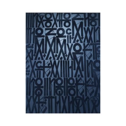 Deep Blue Calligraphic Abstract Canvas – Hand-Painted Modern Wall Art