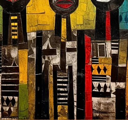African Tribal Faces – Abstract Modern Art Painting on Canvas, Hand-Painted Ethnic Wall Décor