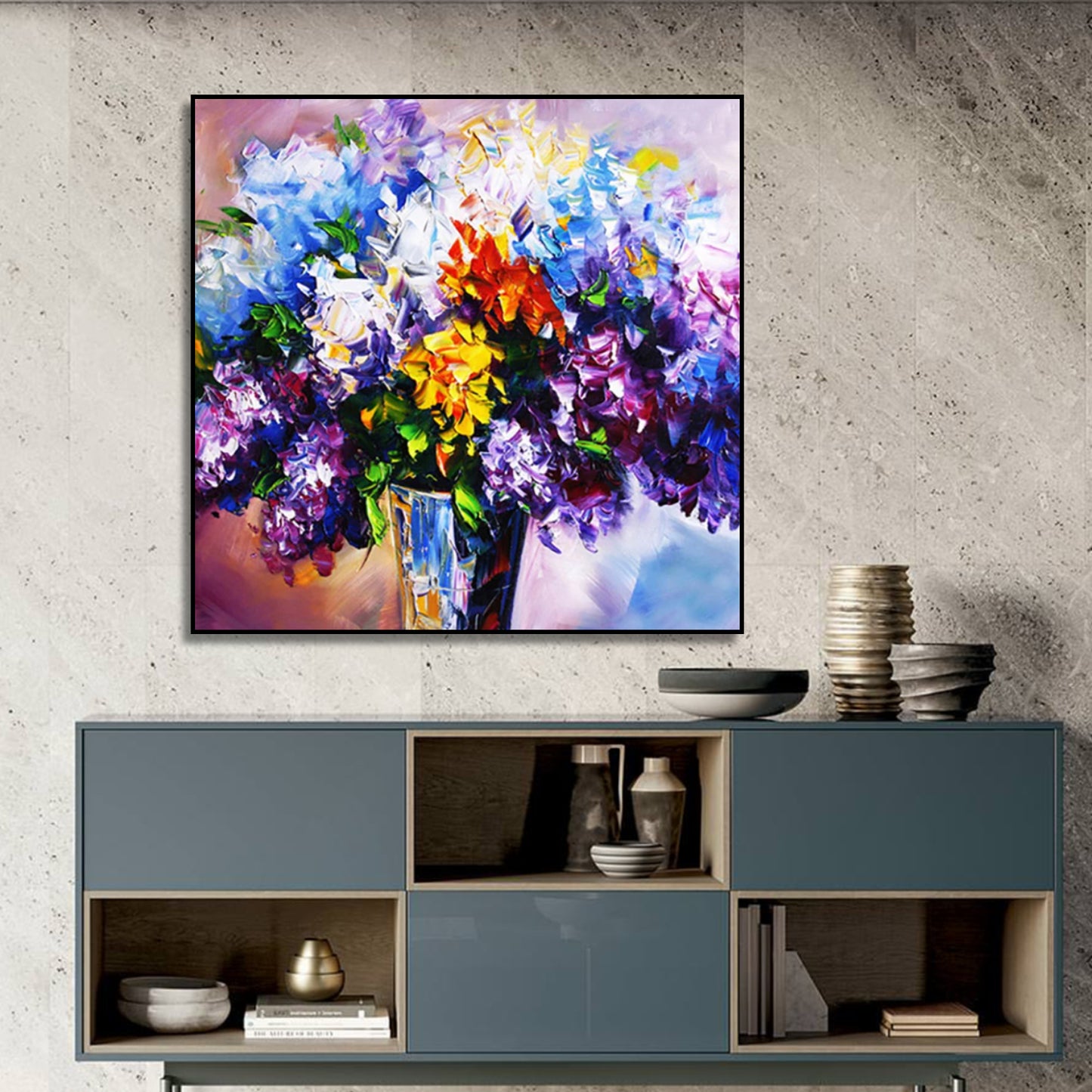 Vivid Colourful Impasto Flowers Textured Modern Painting