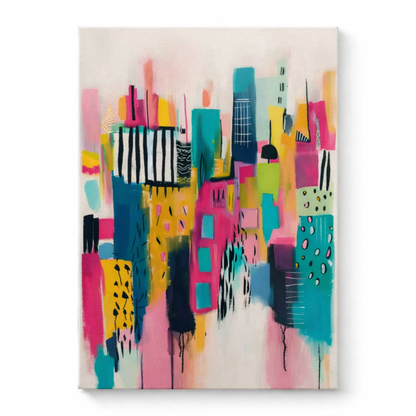 Vibrant Cityscape Abstract Canvas – Hand-Painted Colorful Wall Art for Modern Homes