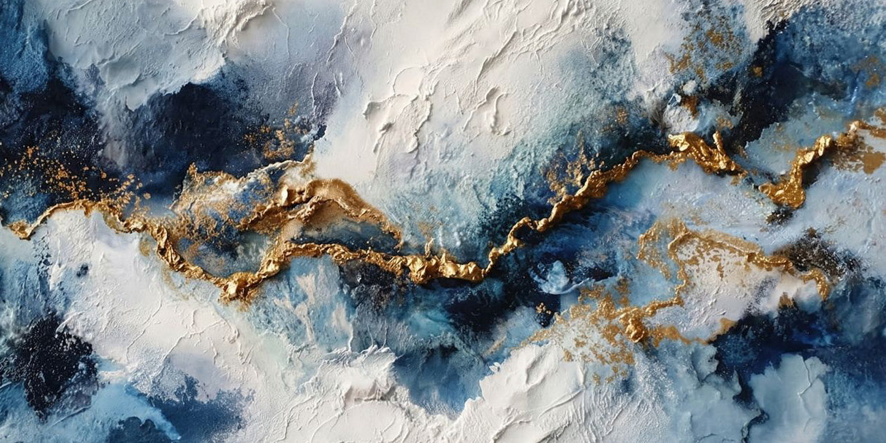 Blue - Gold Custom Hand-Painted Artwork 90x180