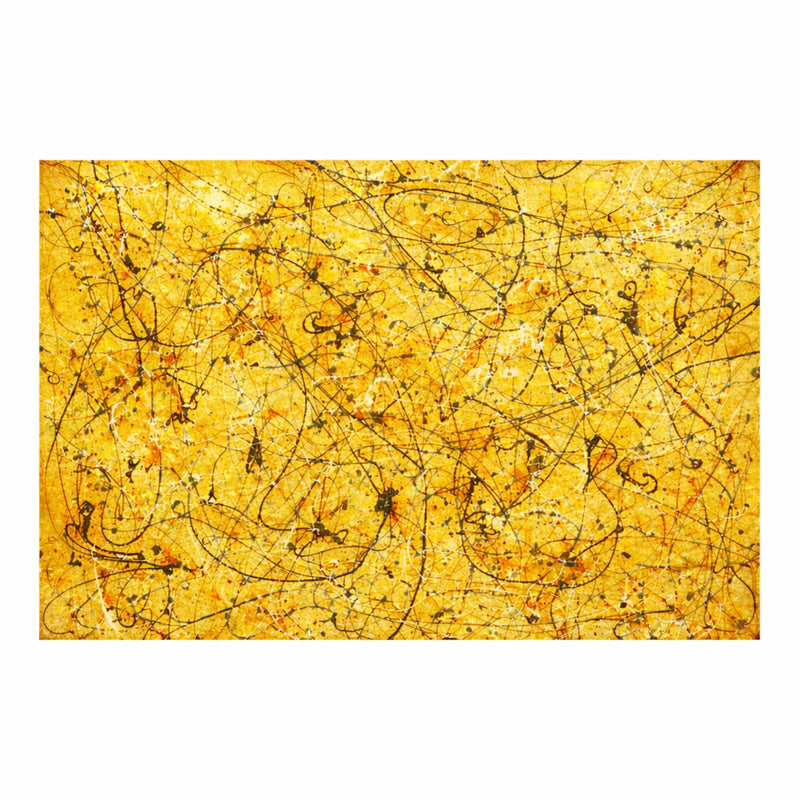 Abstract art with black lines on a yellow background