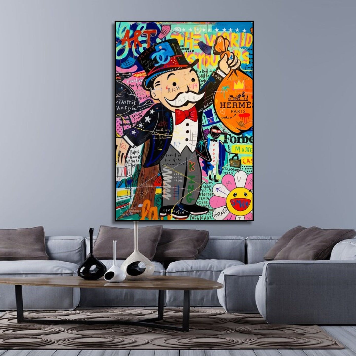 Abstract Banksy Alec Monopoly Multicolour Pop Art Painting