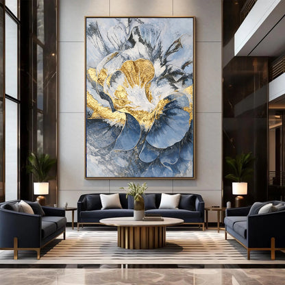 Modern living room with abstract art on the wall