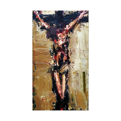 Artistic depiction of a crucifixion on a textured background