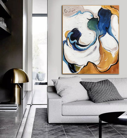Abstract Fluid Motion Painting – Blue, Green & Gold Textured Canvas Wall Art