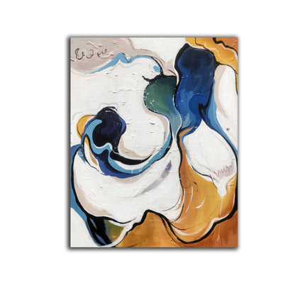 Abstract Fluid Motion Painting – Blue, Green & Gold Textured Canvas Wall Art