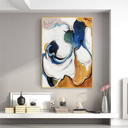 Abstract Fluid Motion Painting – Blue, Green & Gold Textured Canvas Wall Art