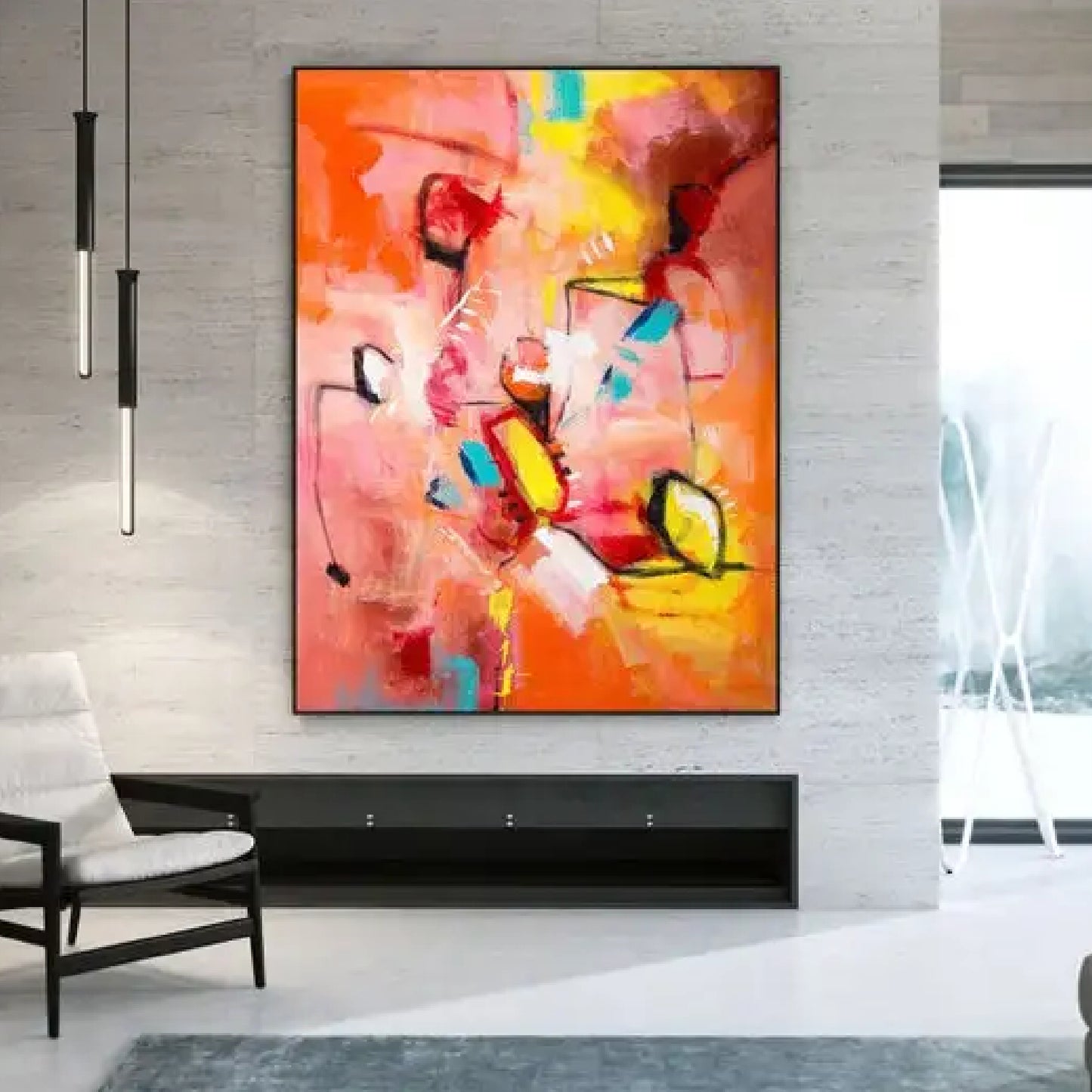 Abstract Enhancing Orange Pink Acrylic Painting