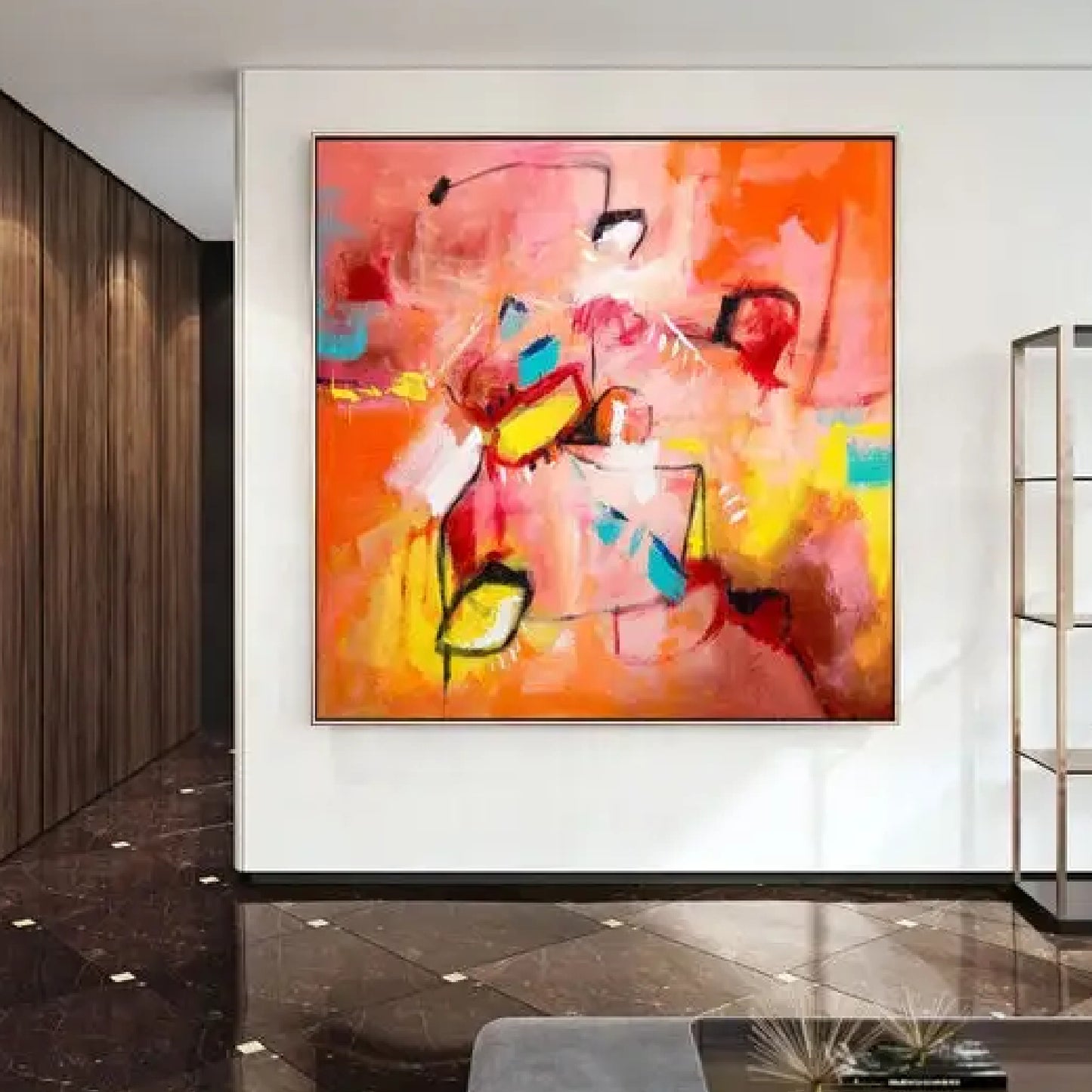 Abstract Enhancing Orange Pink Acrylic Painting