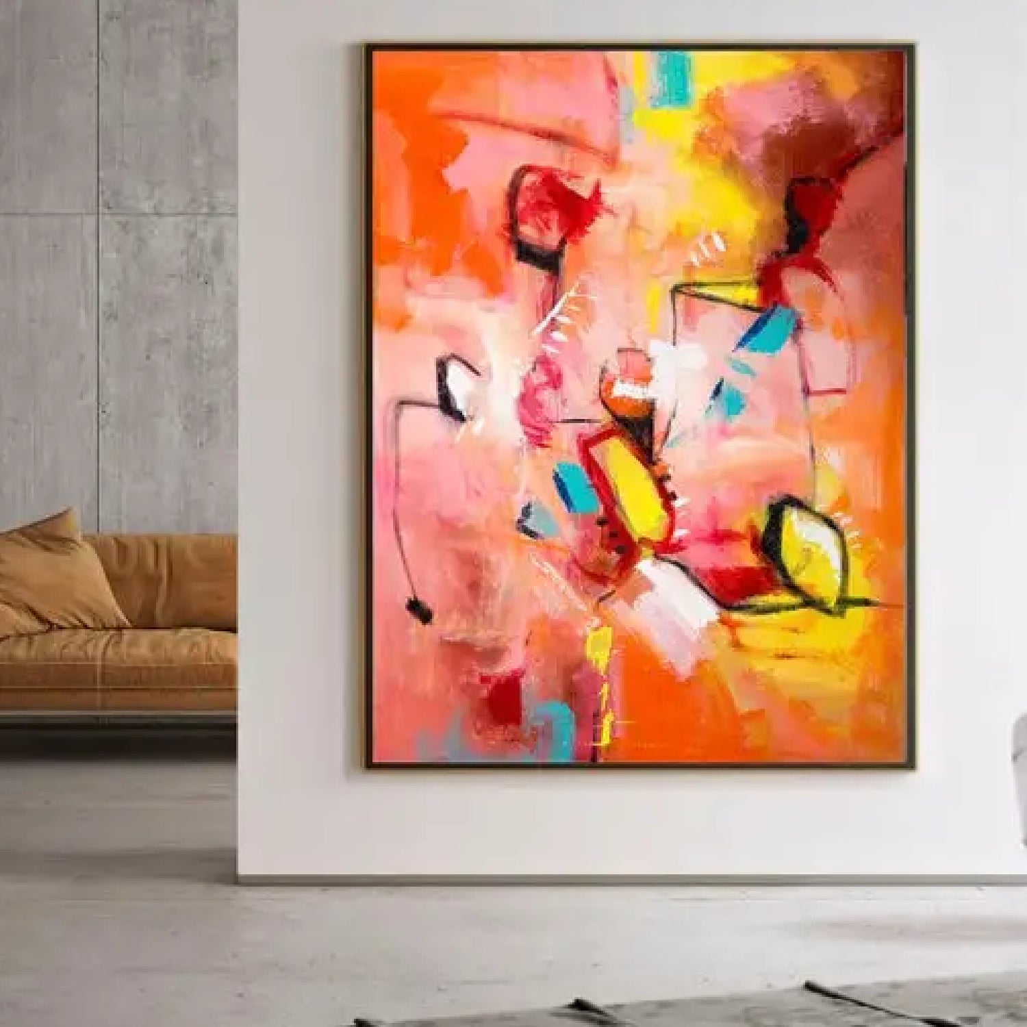 Abstract Enhancing Orange Pink Acrylic Painting