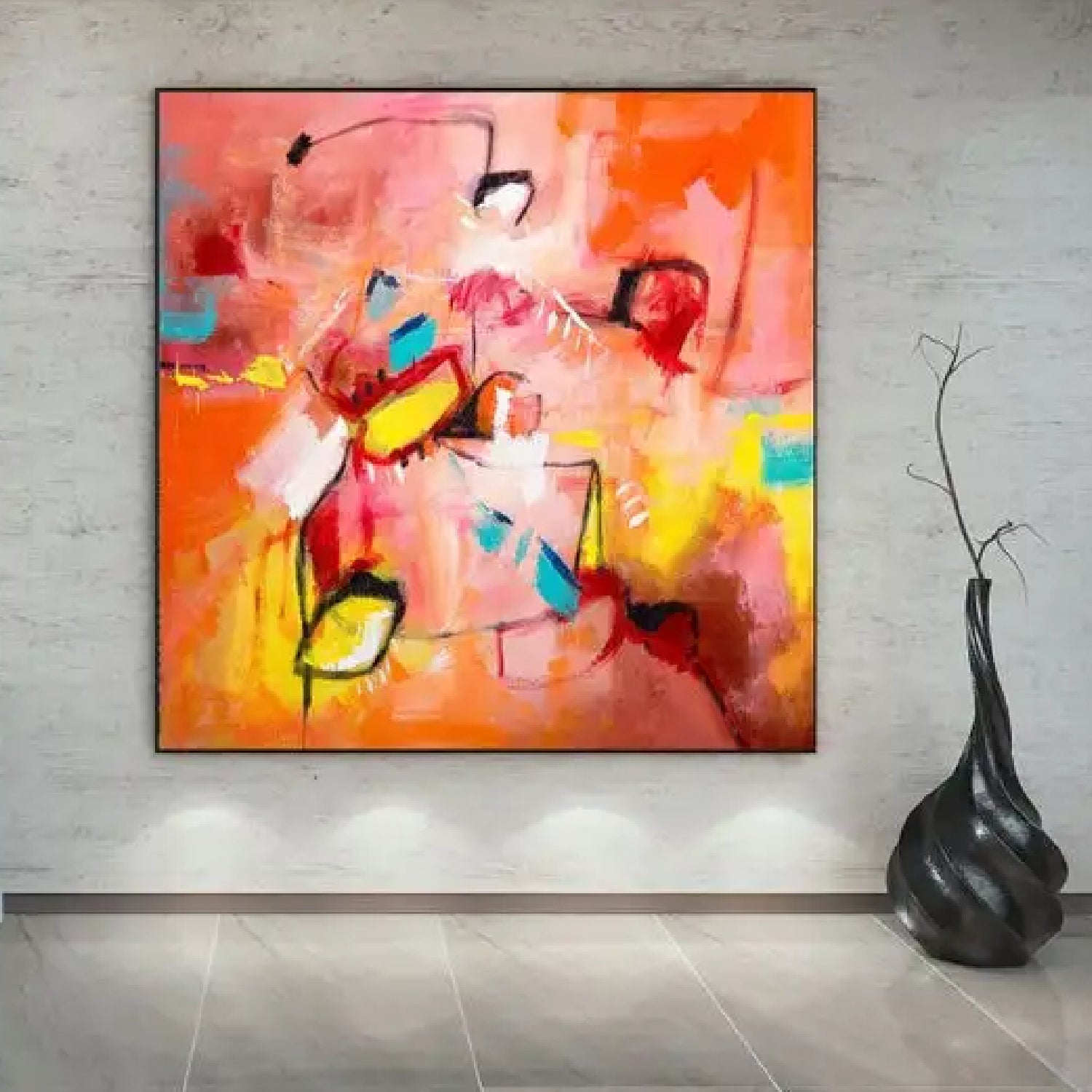 Abstract Enhancing Orange Pink Acrylic Painting