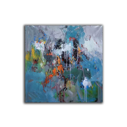Colorful Abstract Expressionist Canvas – Textured Modern Wall Art with Teal, Orange & Black