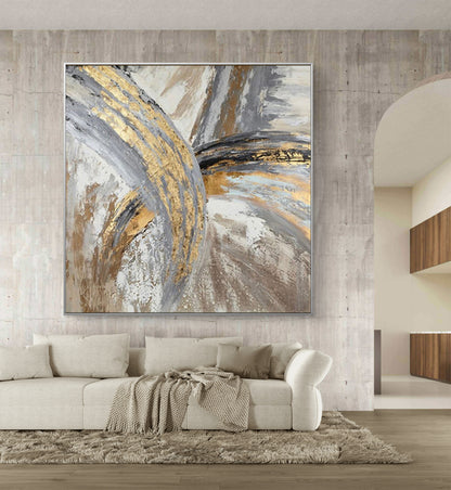 Abstract Gold Grey Crossroads 3D Textured Painting | Modern Wall Art