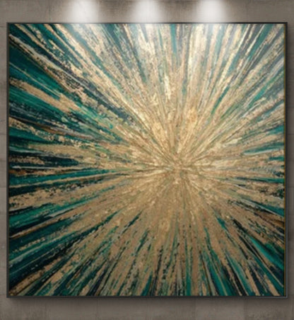 Abstract Gold and Emerald Green Overflowing Textured Artwork