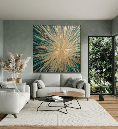 Abstract Gold and Emerald Green Overflowing Textured Artwork