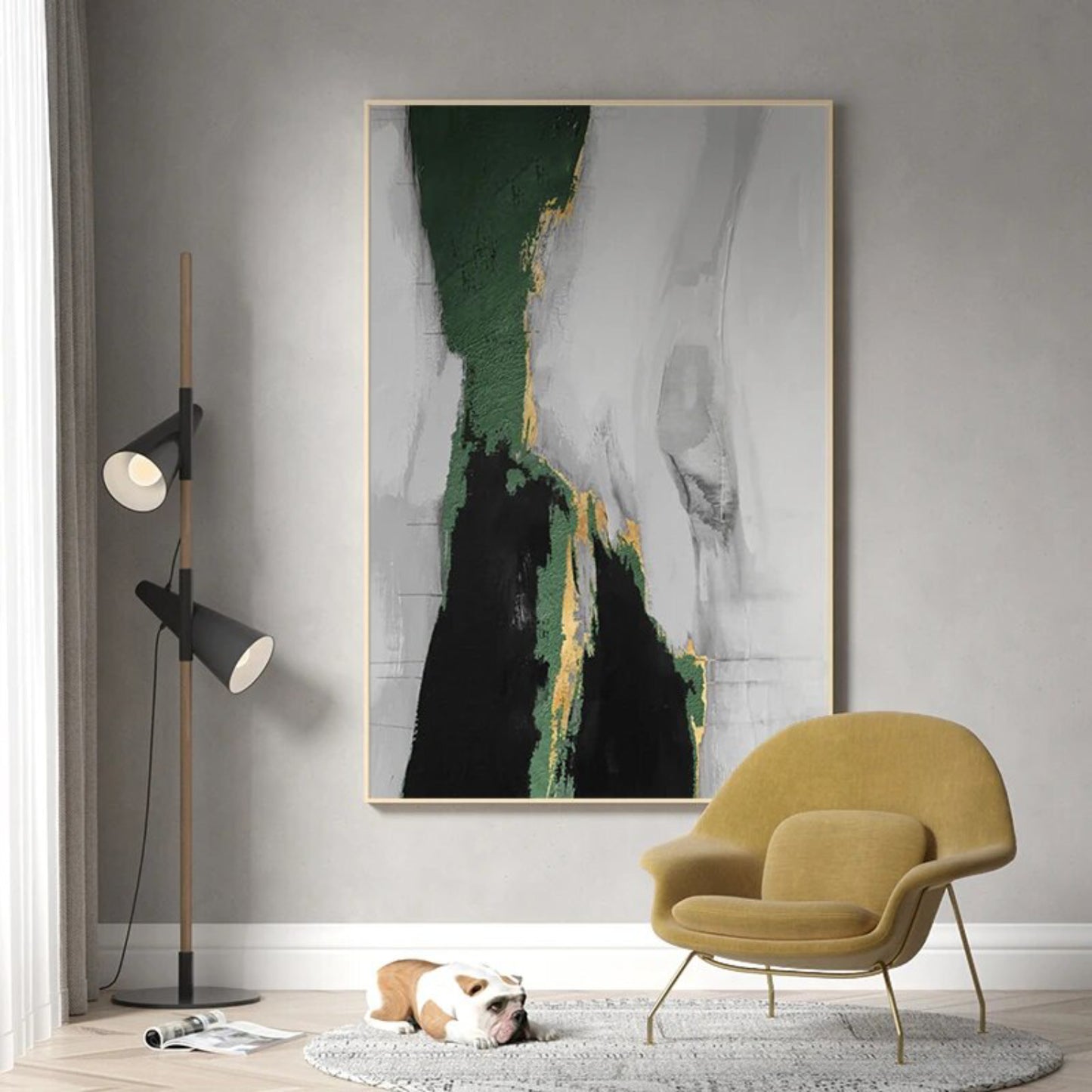 Abstract Green and Gold Large Textured Artwork