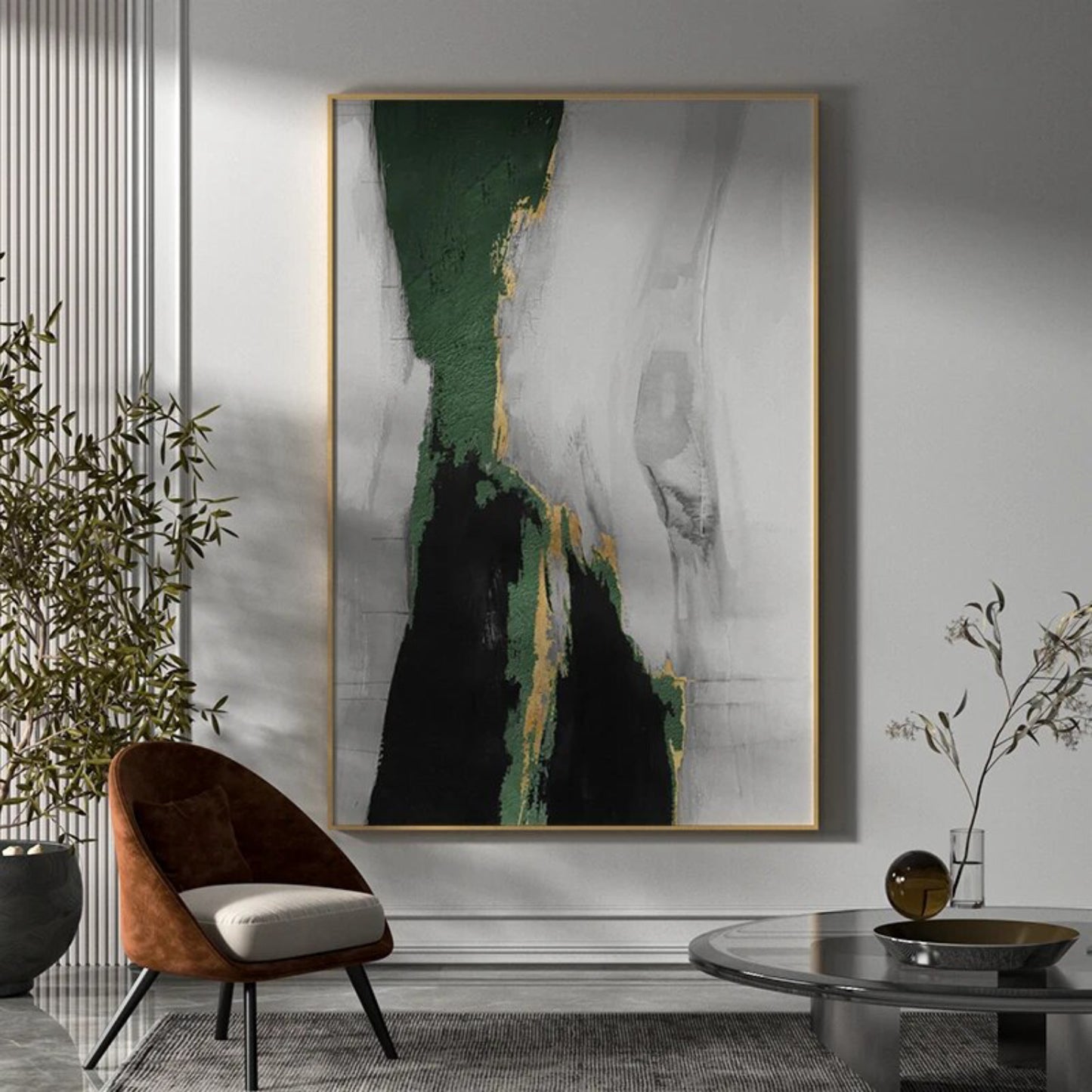 Abstract Green and Gold Large Textured Artwork