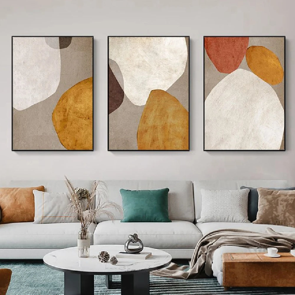 Abstract Lucky Stone Mural Set of 3 Living Room Wall Art