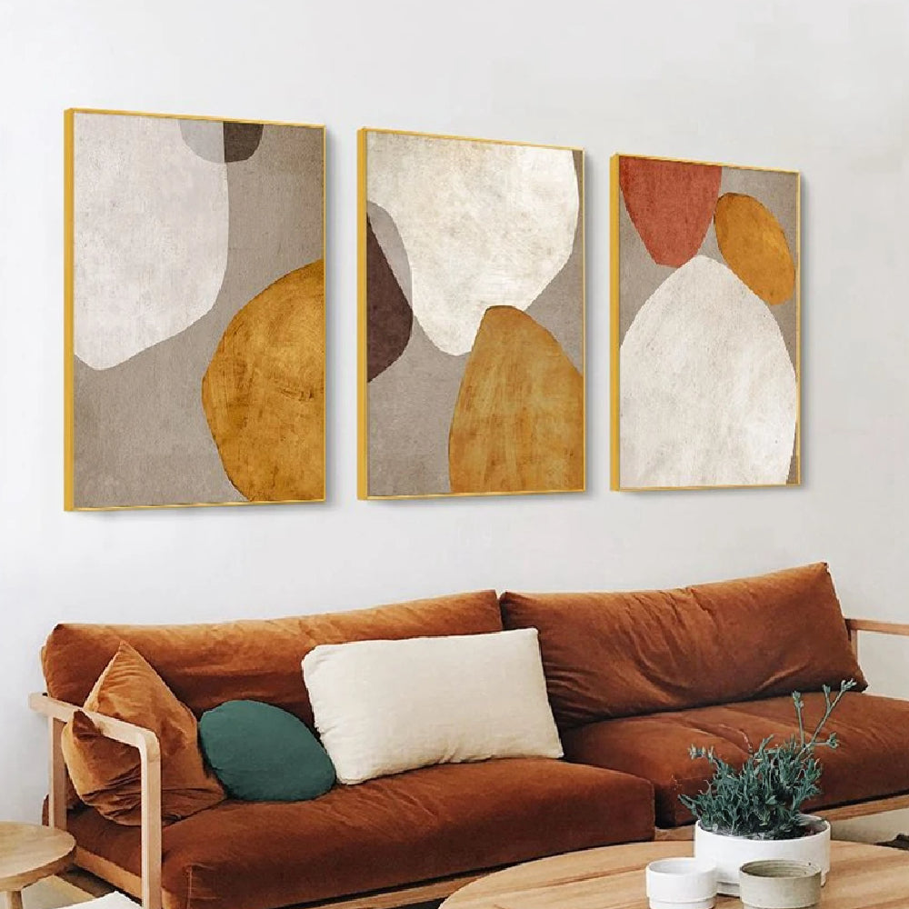 Abstract Lucky Stone Mural Set of 3 Living Room Wall Art