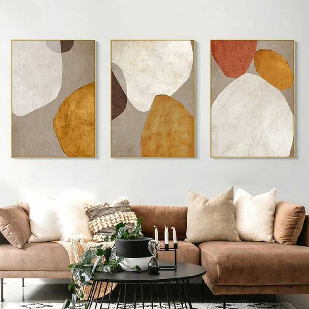 Abstract Lucky Stone Mural Set of 3 Living Room Wall Art