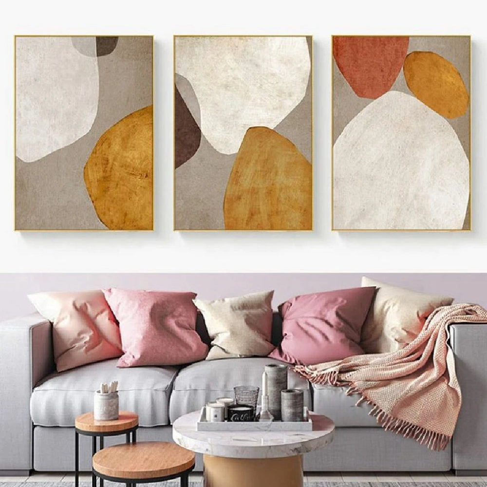 Abstract Lucky Stone Mural Set of 3 Living Room Wall Art