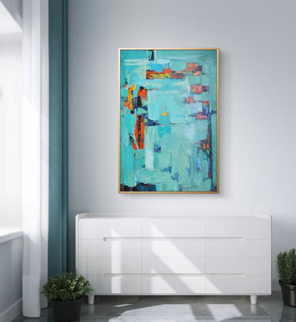 Abstract Minimalist Blue Textured Wall Hanging Art