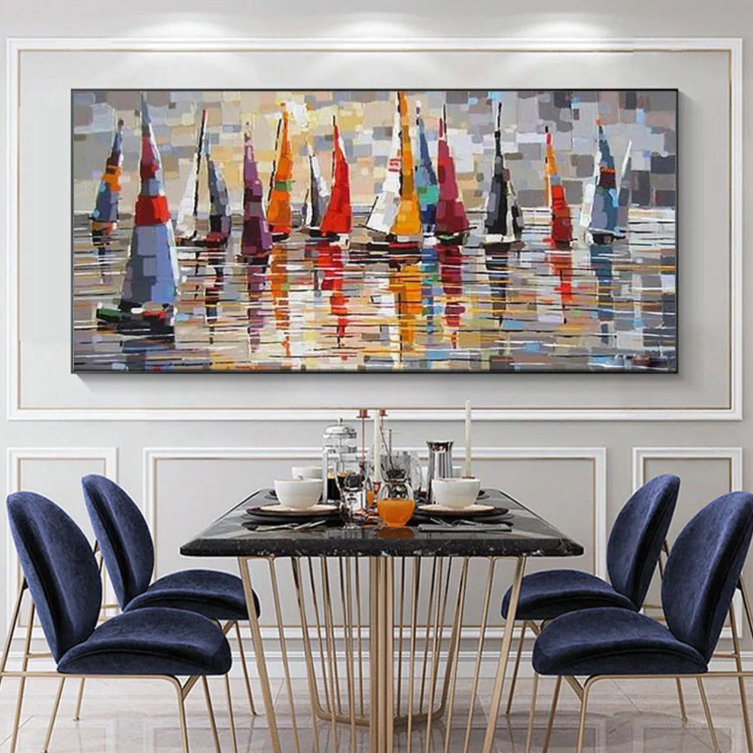 Abstract Sailing Boats Landscape Oil Painting