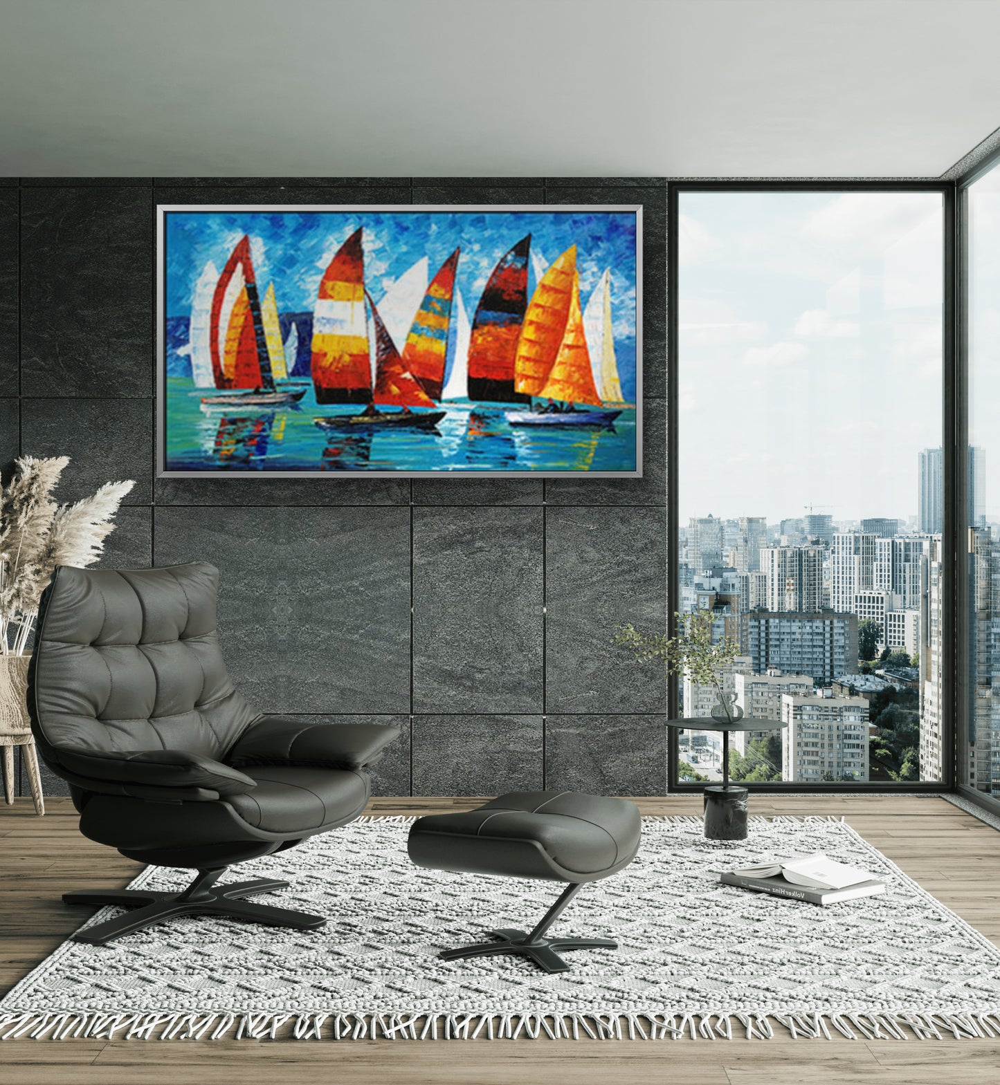 Colourful Mediterranean Sea Sailing Boats Artwork