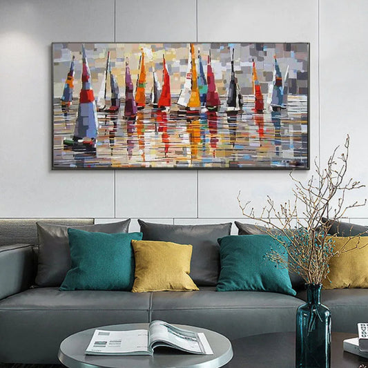 Abstract Sailing Boats Landscape Oil Painting