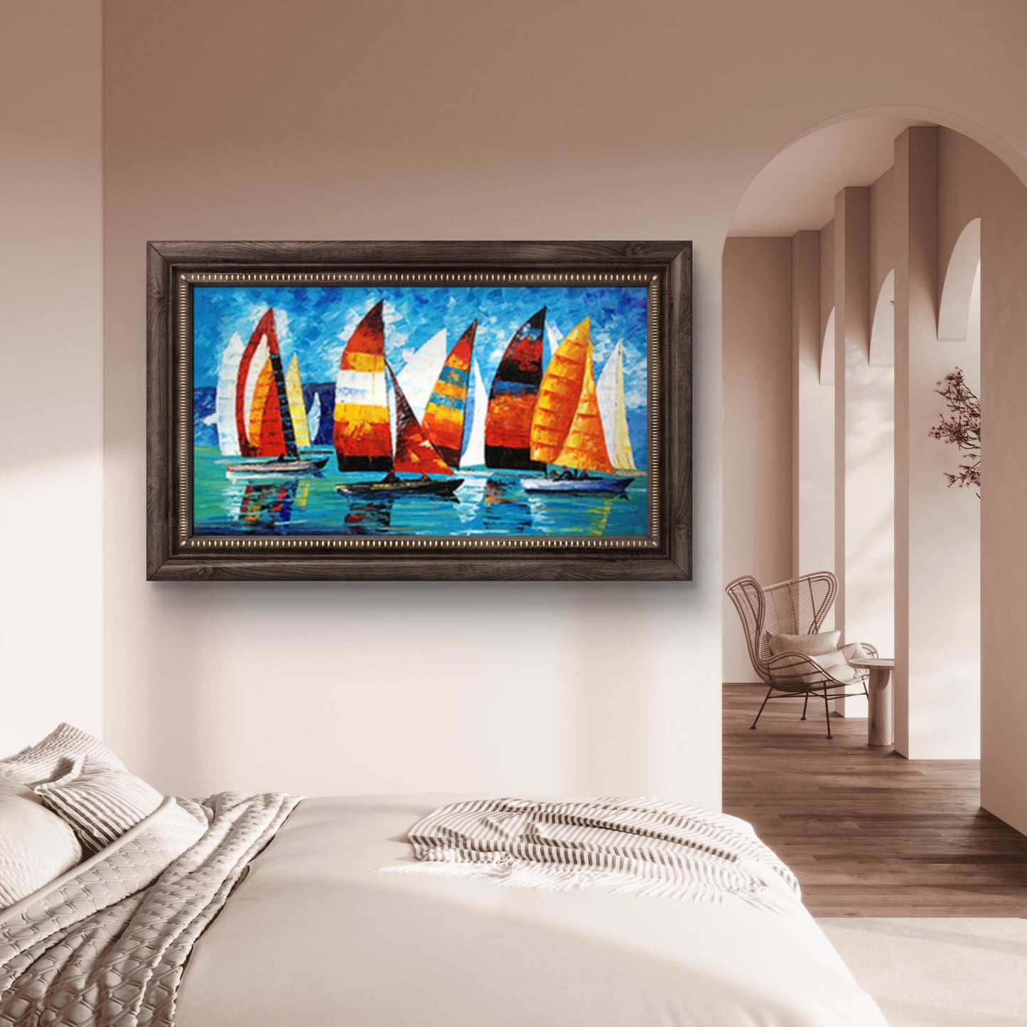 Colourful Mediterranean Sea Sailing Boats Artwork