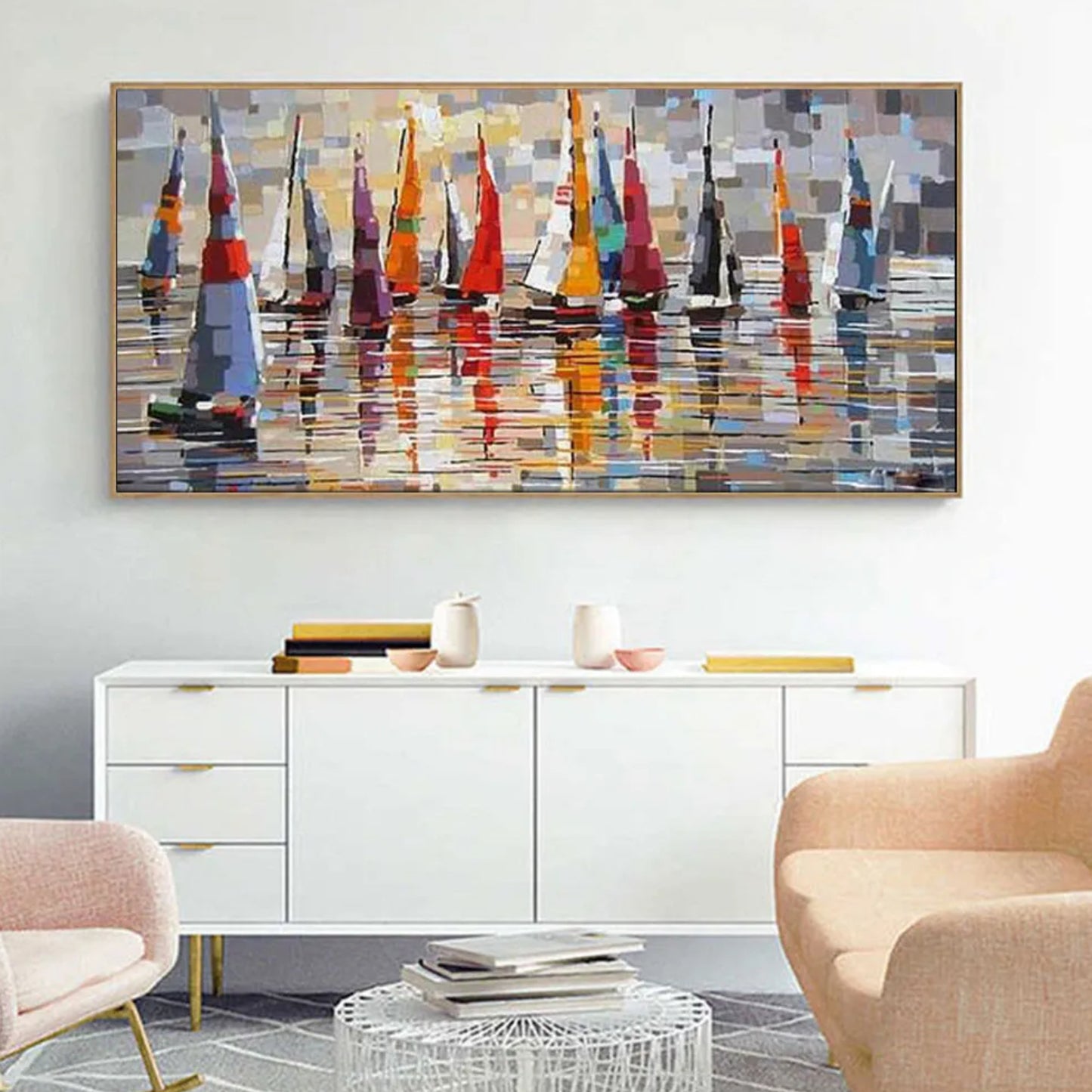 Abstract Sailing Boats Landscape Oil Painting