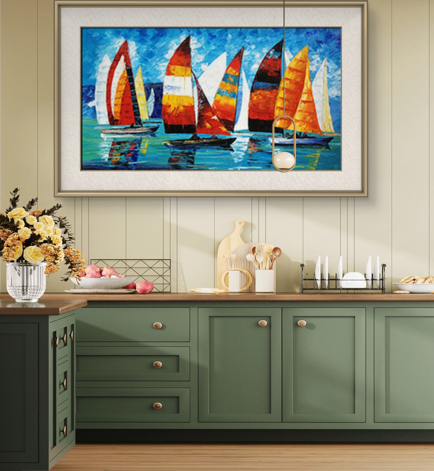 Colourful Mediterranean Sea Sailing Boats Artwork