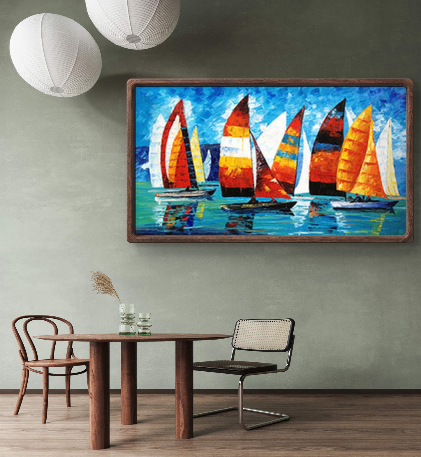 Colourful Mediterranean Sea Sailing Boats Artwork