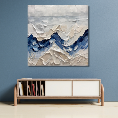 3D Abstract Ocean Wave – Hand-Painted Blue & Beige Coastal Impasto Wall Art
