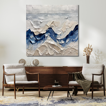 3D Abstract Ocean Wave – Hand-Painted Blue & Beige Coastal Impasto Wall Art