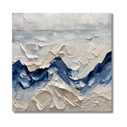 3D Abstract Ocean Wave – Hand-Painted Blue & Beige Coastal Impasto Wall Art