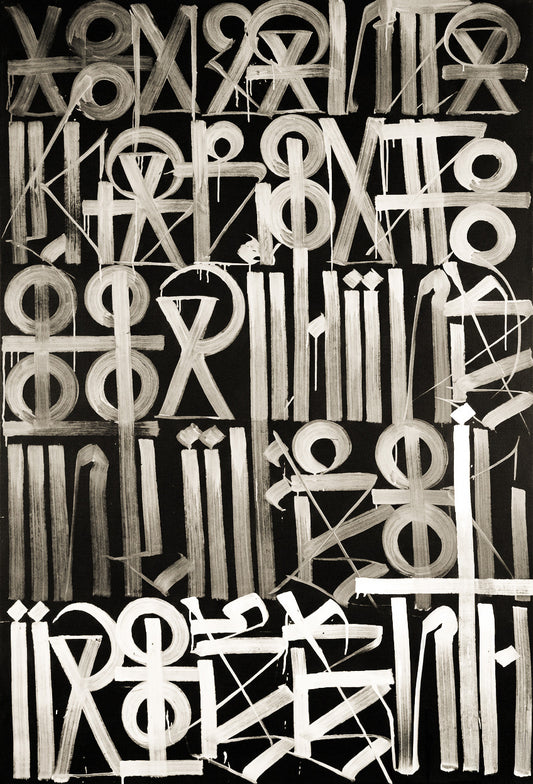 Abstract Typographic Black & White Hand Painted Wall Art