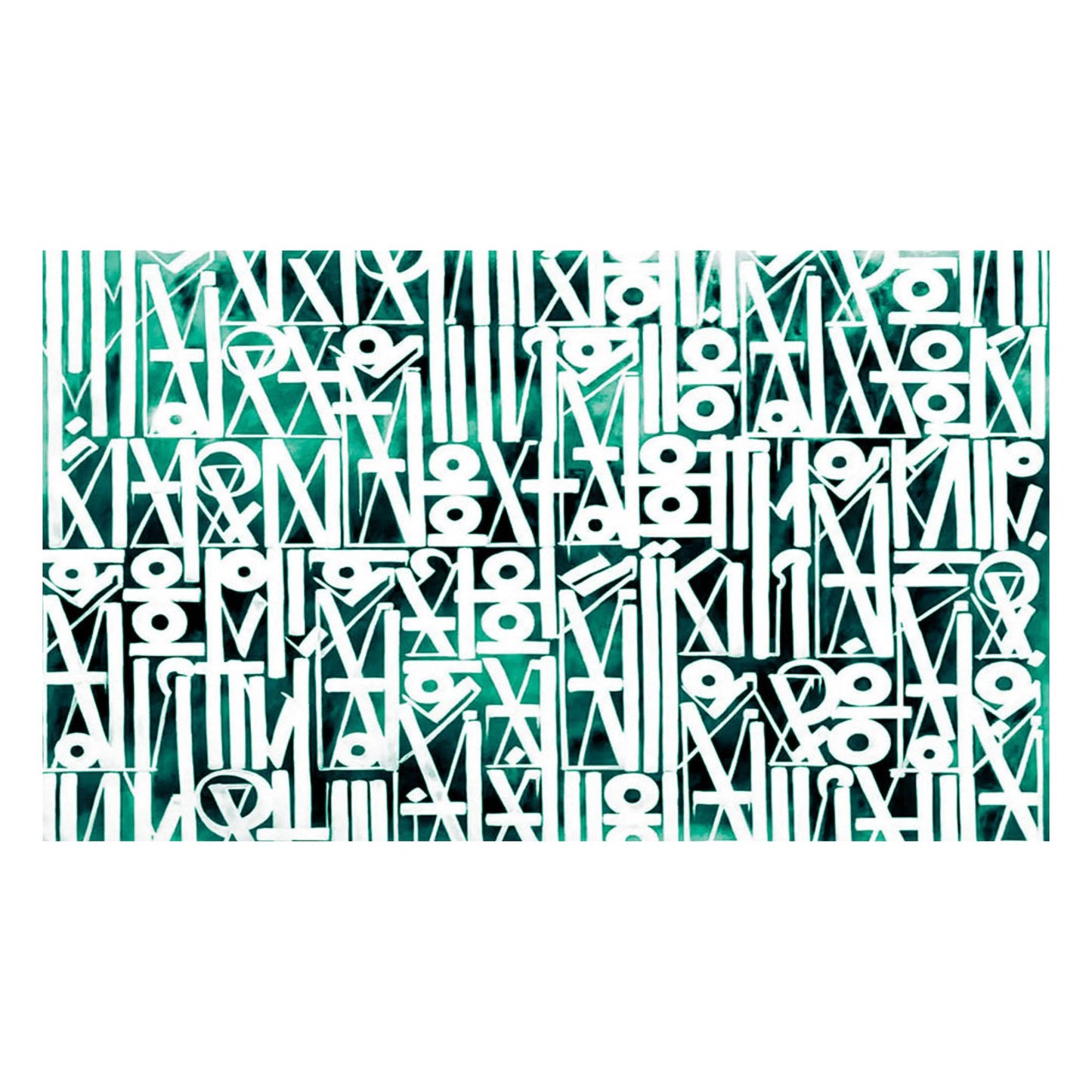 Abstract pattern of white shapes on a green background