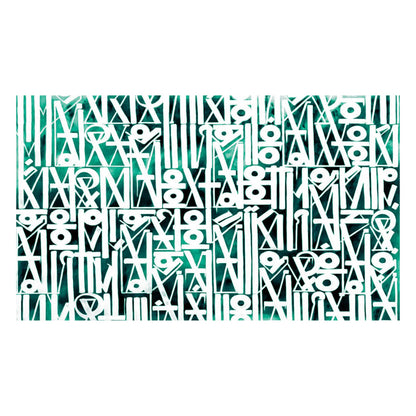 Abstract pattern of white shapes on a green background