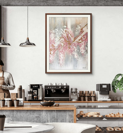 Golden Petals – Blush, Grey & Gold Hand-Painted Abstract Canvas