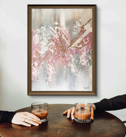 Golden Petals – Blush, Grey & Gold Hand-Painted Abstract Canvas