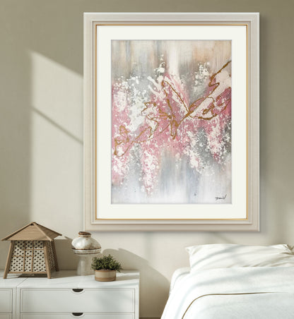Golden Petals – Blush, Grey & Gold Hand-Painted Abstract Canvas