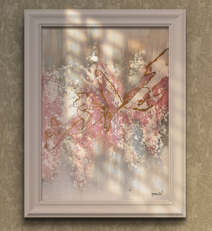Golden Petals – Blush, Grey & Gold Hand-Painted Abstract Canvas
