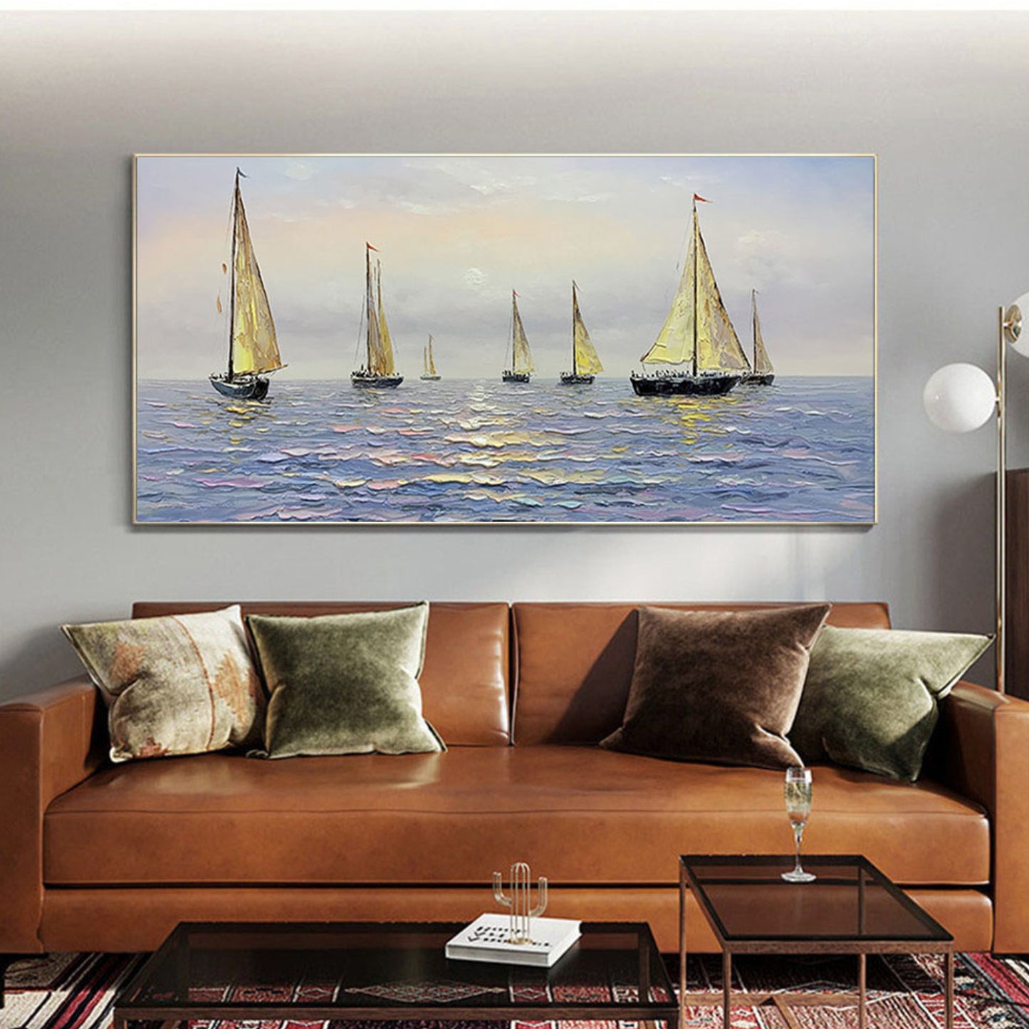 Acrylic Seascape Sailships Palette Knife Painting