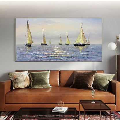 Acrylic Seascape Sailships Palette Knife Painting
